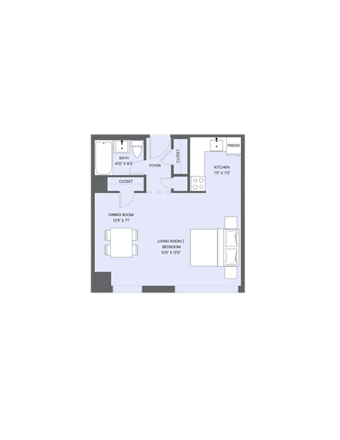 A floor plan of a house with a living room, dining room, kitchen, and bathrooms.